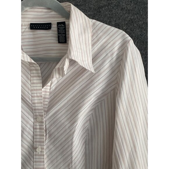 VTG Apostrophe Shirt Stripe Maroon White Gold 3/4 Sleeve Button Front Blouse Str - Picture 5 of 14